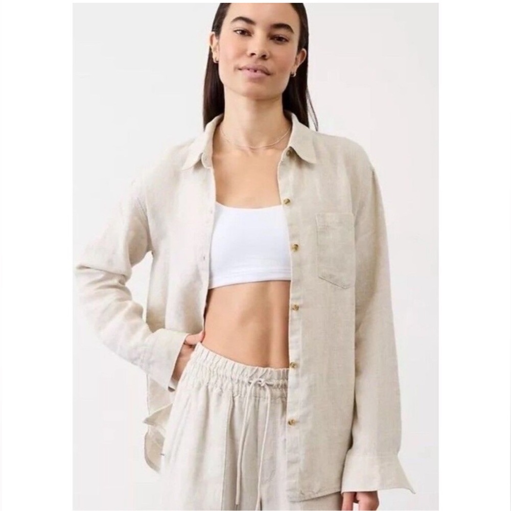 Athleta Retreat Women’s S linen Shirt Beige new with tag